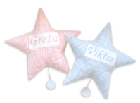 Stern-Spieluhren mit in rosa und hellblau mit Namensstickerei