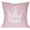 Namenskissen mit Krone auf rosa Vichykaro-Muster