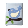Baby-Kuscheldecke mit Vogel und Namen hellblau