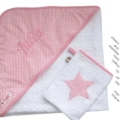 Babyhandtuch Vichy rosa bestehend aus Kapuzenhandtuch und Waschlappen