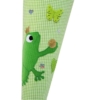 Schultüte Froschkönig appliziert und gesticktem Namen in grün und rot Detailaufnahme