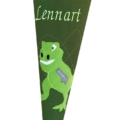 Schultüte Dino mit Namen bestickt in grün grau komplette Ansicht