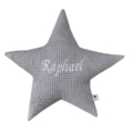 Sternenkissen aus Waffelpique in grau mit gesticktem Namen